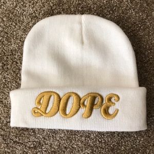 Accessories - White/cream beanie that reads “Dope”. Accessories - White/cream beanie that reads “Dope”.